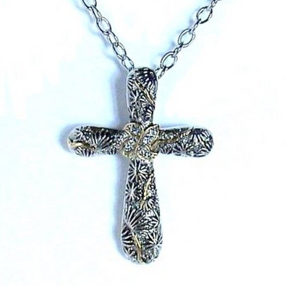 Beauty for Ashes Jewelry - Two Tone Design Cross Necklace - New w/Tags